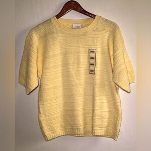 TR Bentley Sweater Womens Large Pale Yellow Vintage Short Sleeve Knit Career